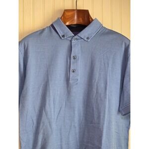 Robert Graham Polo Shirt Men s Size L Blue Short Sleeve Button-Up Cotton
